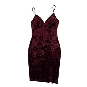 Love Republic‎ Burgundy Crushed Velvet Slip Dress XXS Side Slit Spaghetti Strap